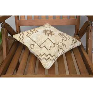 Oreiller en laine Kilim beige 12x12 pouces Oreiller décoratif d'accent de luxe Motif carré tissé Portable pour la literie et l'utilisation du sol - Product Image 4