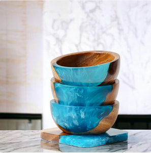 Juego de tazones de madera y ensalada de resina de diseño Vintage de ríos pequeños Acabado de resina epoxi único Técnica personalizada - Product Image 5