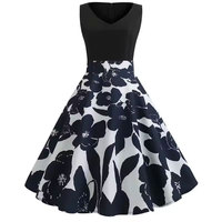 Vêtements décontractés Impression numérique Sans manches Robe pour femmes Col en V mince Robes de printemps et d'été pour femmes