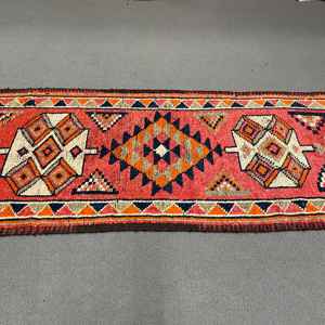 Alfombra Turca de 2.9x11.6 pies, Alfombra Vintage, Alfombra Marroquí Roja y Azul - Product Image 5