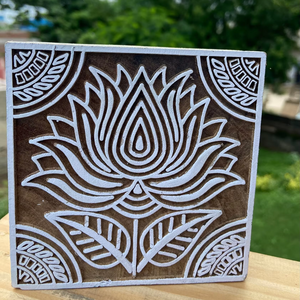 Lotus Flower <b>Wooden</b> <b>printing</b> <b>Block</b> | Hand Carved for Textile <b>Printing</b> & DIY Crafts for Best Price - Product Image 1