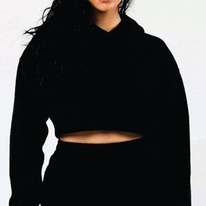 Ensemble de survêtement 2 pièces pour femme : sweat à capuche court imprimé personnalisé à manches longues et taille haute avec cordon de serrage et pantalon de survêtement - Product Image 5
