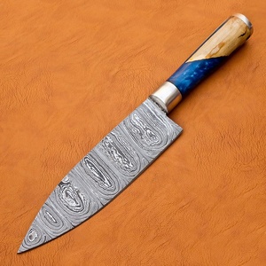 Vente en gros OEM ODM personnalisé Coutellerie Usine Commandes en gros Couteau de chef en acier Damas Fourreau en cuir pur Couteau de cuisine fait main - Product Image 4