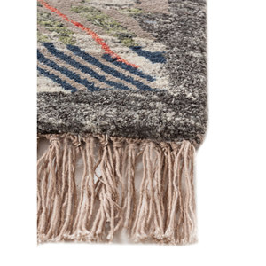 Tapis Manchaha 9x12 noué à la main en laine et soie de bambou, motif géométrique, pour salon et couloir, rectangulaire, Les-2425, gris et noir - Product Image 4