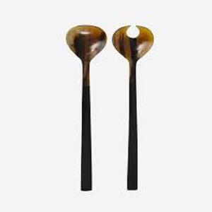 Meilleure vente Serveur à salade en corne fait à la main personnalisé Serveur à salade en corne naturelle Cuillère Fourchette Ustensile de service de cuisine Couverts fabriqués par SE - Product Image 1