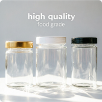 Pot en verre de qualité export avec couvercle à vis en métal, personnalisable avec logo, pour cornichons, miel, confiture, stockage alimentaire en cuisine, 100ml, 180ml, 280ml, 500ml