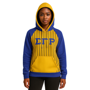 Sigma Gamma Rho Gold Body Blue Raglan Pinstripes Pullover Hoodie SGRho Sorority Apparel Custom Divine Nine HBCU Ropa - Product Image 1