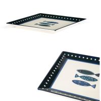 Service de vaisselle carré en céramique de 18 pièces, assiettes Ocean par Excelsa, technique d'impression numérique, thème marin méditerranéen multicolore