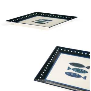 Service de vaisselle carré en céramique de 18 pièces, assiettes Ocean par Excelsa, technique d'impression numérique, thème marin méditerranéen multicolore - Product Image 5