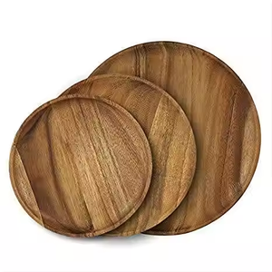Plato de madera Diseño de forma redonda Color natural Tamaño personalizado para vajilla de fiesta de boda Utensilios de cocina por artesanía creciente - Product Image 1