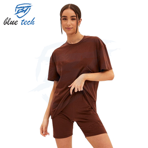 2024 nuevo diseño de algodón para mujer, pantalones cortos de motociclista de verano de dos piezas, conjuntos de mujer, transpirable, antiestático, conjunto corto informal de dos piezas - Product Image 2