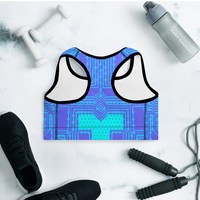 Sujetador Deportivo de Yoga con Diseño de Circuito Cibernético Gótico Futurista, Talla Grande, Ecológico, Transpirable, Reversible y de Secado Rápido
