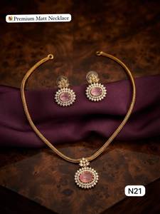 Premium Matt Gold <b>Necklace</b> Set with <b>Blue</b> Stone Pendant Earrings Traditional Lightweight Party Wear Jewellery for Women Set - Product Image 4