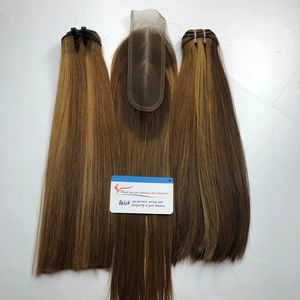 Mèches de cheveux humains lisses bon marché avec fermeture en trame, extensions de cheveux vietnamiens de couleur droite en os doublement étirés - Product Image 3