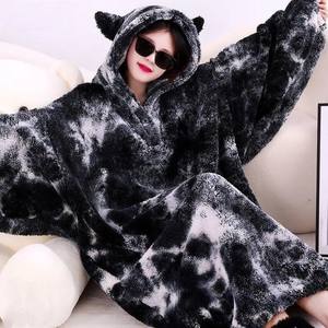 Sweat à capuche pour femme, long, chaud, en flanelle sherpa, surdimensionné, streetwear, couverture portable, broderie, couleurs et tailles personnalisables, automne-hiver - Product Image 6