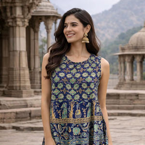 Robe décontractée pour femmes, écologique, longue, imprimé Naptol, design ample, en coton, sans manches, imprimé Naptol, pour un usage quotidien décontracté - Product Image 1