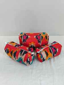 3-Piece Cotton Ikat Print <b>Makeup</b> <b>Bag</b> Set with Zipper Closure Lightweight Travel Organizer for Toiletries - Product Image 4