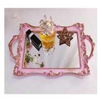 Vente chaude Ovale Vieux Monde Classique Silhouette Or Brillant Métal Et Miroir Antique Plateau De Service Pour Restaurant Plateau De Chocolat