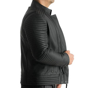 Nueva moda de piel de oveja de cuero genuino Top exigido botones chaqueta delgada de secado rápido motocicleta hombres elegante chaqueta de cuero personalizada - Product Image 3