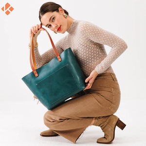 Bolso grande de cuero genuino de alta calidad para mujer con cierre de cremallera y diseño de moda simple - Product Image 6