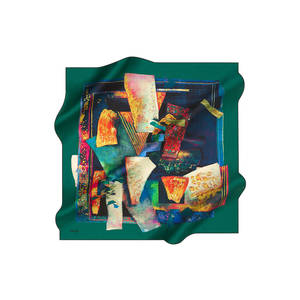 <b>Green</b> <b>Silk</b> Twill Square Scarf with Pattern - Product Image 1