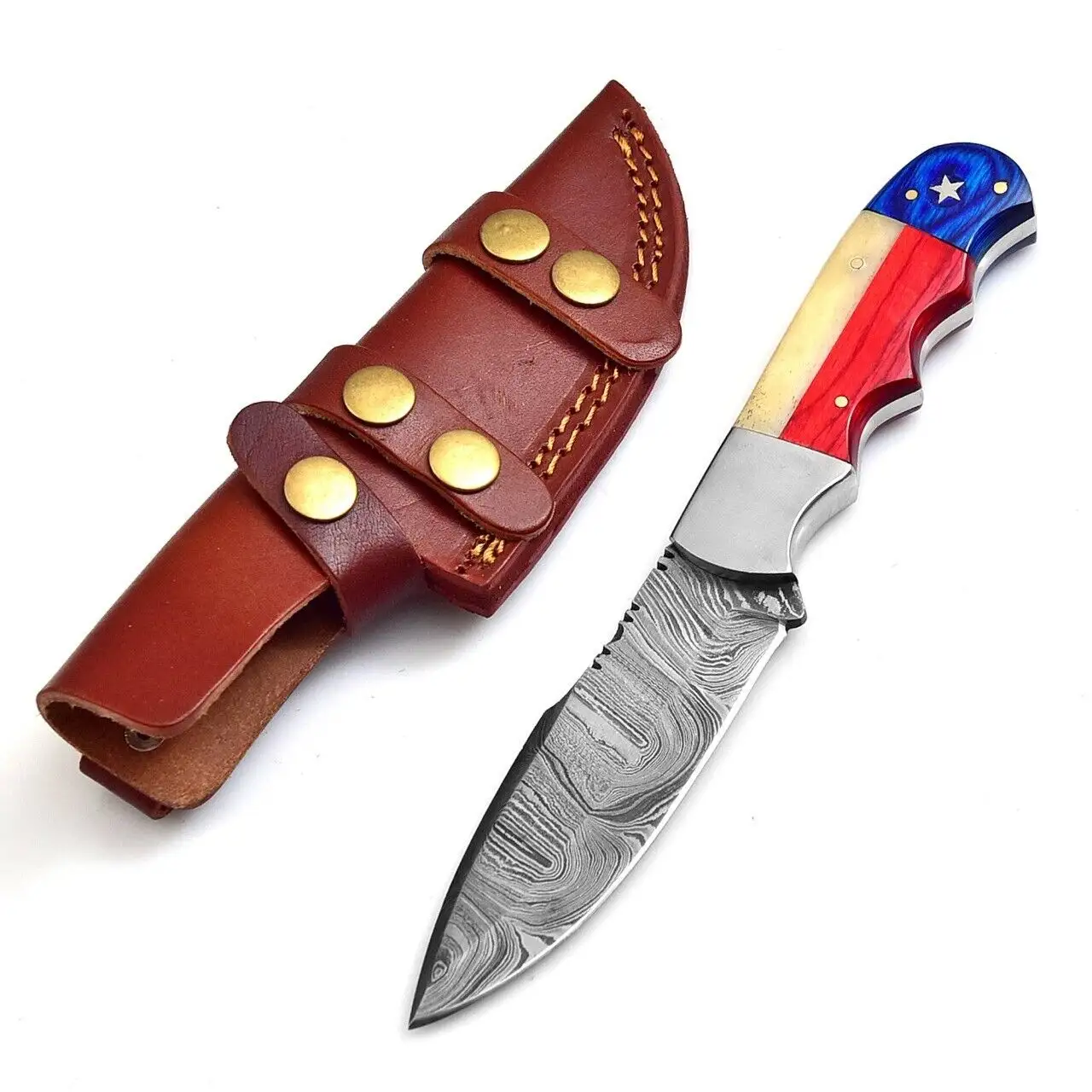 Couteau en acier Damas fait main personnalisé avec gaine en cuir couteau de chef avec manche drapeau