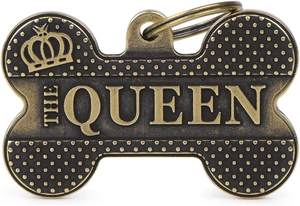 Etiqueta de identificación personalizada Bone XL Queen Pet, grabado gratuito, hecho en Italia, Colección Bronx de metal con latón inglés - Product Image 5