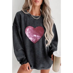 Vente en gros OEM ODM Sweat-shirt col rond surdimensionné brodé de paillettes vierge personnalisé pour la Saint-Valentin en tricot côtelé - Product Image 3