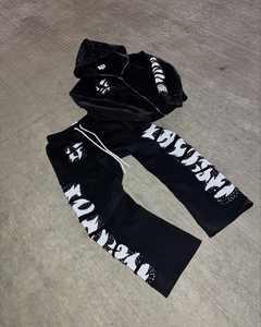 Conjunto de sudadera con capucha y pantalones de chándal acampanados con parche de socorro y pantalones de chándal personalizados superventas con cremallera para hombres y mujeres - Product Image 4