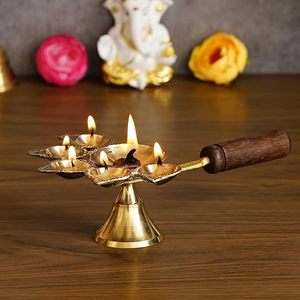 Diya moderne en laiton, 5 mèches en coton, support mobile, thème ange, artisanat décoratif fait main, poli, marque IBS, anniversaire - Product Image 5