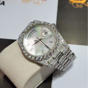 Ultimate Mens Luxury Diamond <b>Watch</b> Full Diamond Case Calendar and Elegant Mother of <b>Pearl</b> Dial Exclusive Mens Full Diamond <b>Watch</b> - Product Image 2