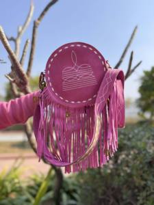 Bolso de mano de ante estilo vaquero con flecos redondos, diseño de última moda, color rosa, estilo bohemio para mujer, ¡gran oferta! - Product Image 4