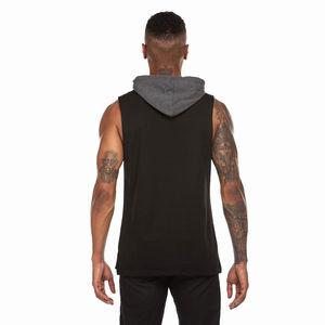 Sweat à capuche sans manches en coton mélangé pour hommes avec fermeture éclair Gilet d'entraînement personnalisé brodé de patchs de couleur unie Sweats à capuche sans manches - Product Image 3
