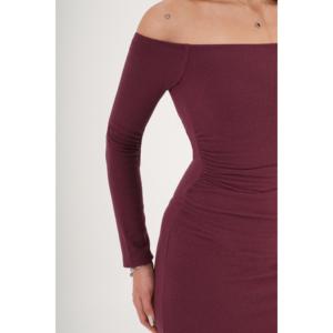 Robe de soirée bordeaux en gros avec détail de taille froncée élégante - Product Image 1