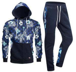 New Style Unisex Floral Print Tracksuit <b>Full</b> <b>Zip</b> <b>Hoodie</b> With Drawstring Pants 100 Polyester Spring Casual Sport Wear - Product Image 1