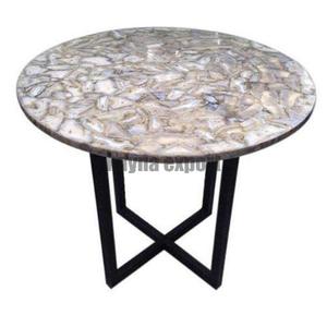 Plateau en agate avec support en métal thermolaqué noir décor bureau et restaurant Table centrale - Product Image 1