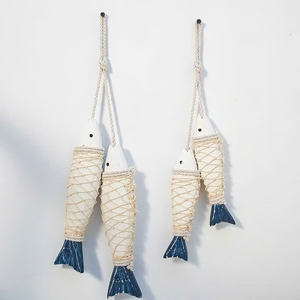 Décoration de poisson en bois bleu et blanc de style méditerranéen en gros, style nautique avec corde et plusieurs tailles de 9 cm à 30 cm pour la décoration de la maison - Product Image 5