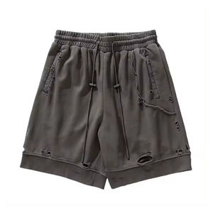 Short de détresse personnalisé pour hommes, confortable, élastique, en molleton de coton, motif solide avec poches, taille 6XL, short de détresse uni pour la sueur - Product Image 1
