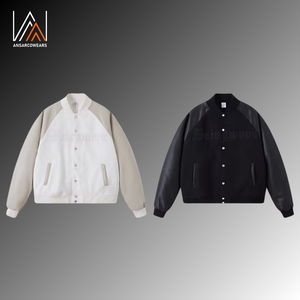 Veste universitaire street style en cuir et en laine avec manche en cuir Veste d'hiver homme de couleur unie et lourde grossiste - Product Image 3