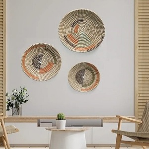 Handwoven Eco-friendly Art Deco Wall Decorative <b>Baskets</b> Nature-Themed Colored Bamboo Woven Seagrass Wall Hanging for Kids Room - Product Image 5