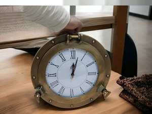 Antique Brass Nautical Maritime <b>Ship</b> & <b>Boat</b> Clock Marine Style Quartz Wall Clock Porthole Home Decor Gift Housewarming Gift - Product Image 5
