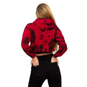Wholesale Women's <b>Cropped</b> Hoodies <b>Long</b> <b>Sleeves</b> Fleece Crop <b>Top</b> Sweatshirt Soft Warm Fleece Fabric Tie Dye Vintage Wash Hoodie - Product Image 3