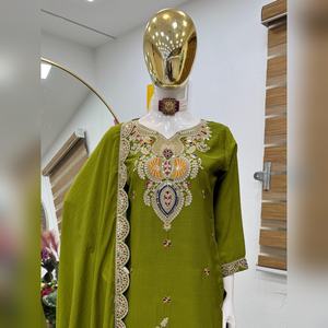 Luxury chinon sharara salwar kameez with heavy <b>thread</b> work top and sharara with dupatta pair for casual outing premium finish - Product Image 3