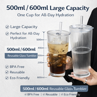 Tasses en Verre Réutilisables avec Paille, Grande Capacité pour Café, Thé, Jus, Lait et Eau, Mugs Portables pour Enfants et Adultes en Voyage