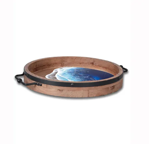 Plateau de service en bois et résine époxy violet, design artisanal, plateau en bois de qualité supérieure, poignée en métal, prix le plus bas - Product Image 3