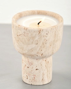 เชิงเทียนหินทราเวิร์ทีนที่หรูหราทำด้วยมือการออกแบบที่น้อยที่สุดสำหรับบรรยากาศที่อบอุ่นทนทานการตกแต่งบ้านที่ทันสมัย - Product Image 3