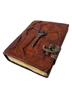 Nouveauté 2026 – Carnet à couverture rigide en cuir véritable avec serrure C-Lock en laiton antique et pages d'art à bords festonnés – Vente en gros