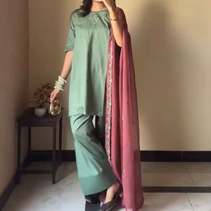 NOUVEAU TROIS PIÈCES TENDANCE PRÊT À PORTER PANTALON KURTA AVEC BLOUSE TUBE - Product Image 1