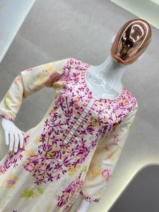 Spring/Summer Printed Work Wholesale Price Rayon Embroidery Routine Wear Fully Stitch Free Size Traditional <b>Kurti</b>& Plazzo Set - Product Image 3