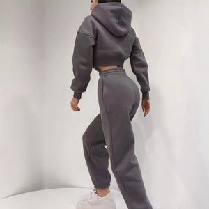 Sudadera con capucha y cremallera desgastada con logotipo personalizado, chándales para mujer, conjuntos de joggers, conjunto de pantalones de chándal de dos piezas para mujer, conjunto de chándal para mujer - Product Image 4